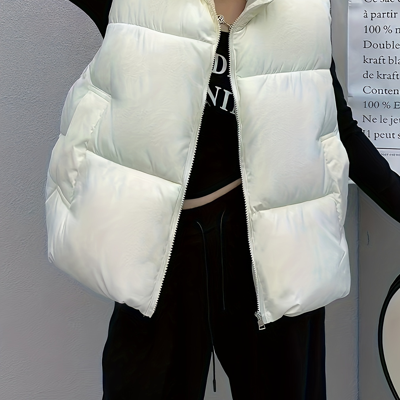 

Gilet d'Extérieur Épais à Col Simple et Polyvalent pour Automne et Hiver avec Fermeture Éclair et Cordon de Serrage