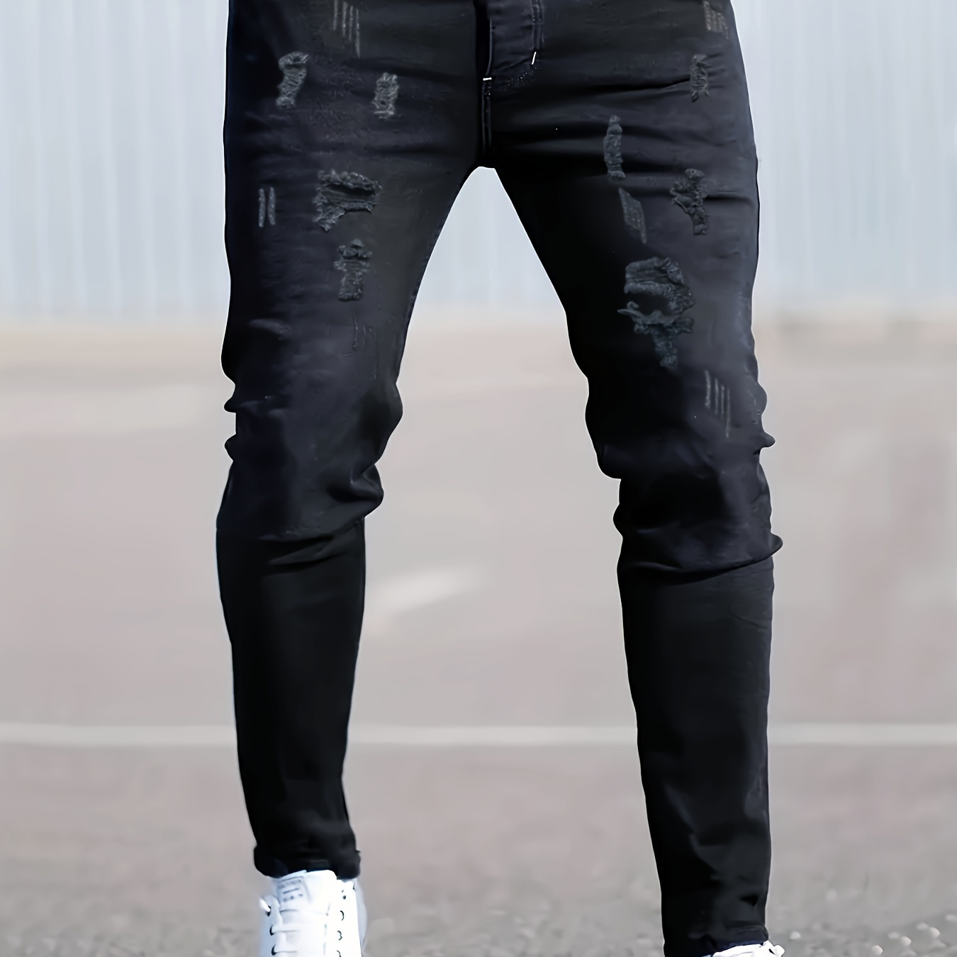 

Men's Casual Skinny Fit Ripped Jeans, Men's Versatile Street Style Denim Pants For All Seasons