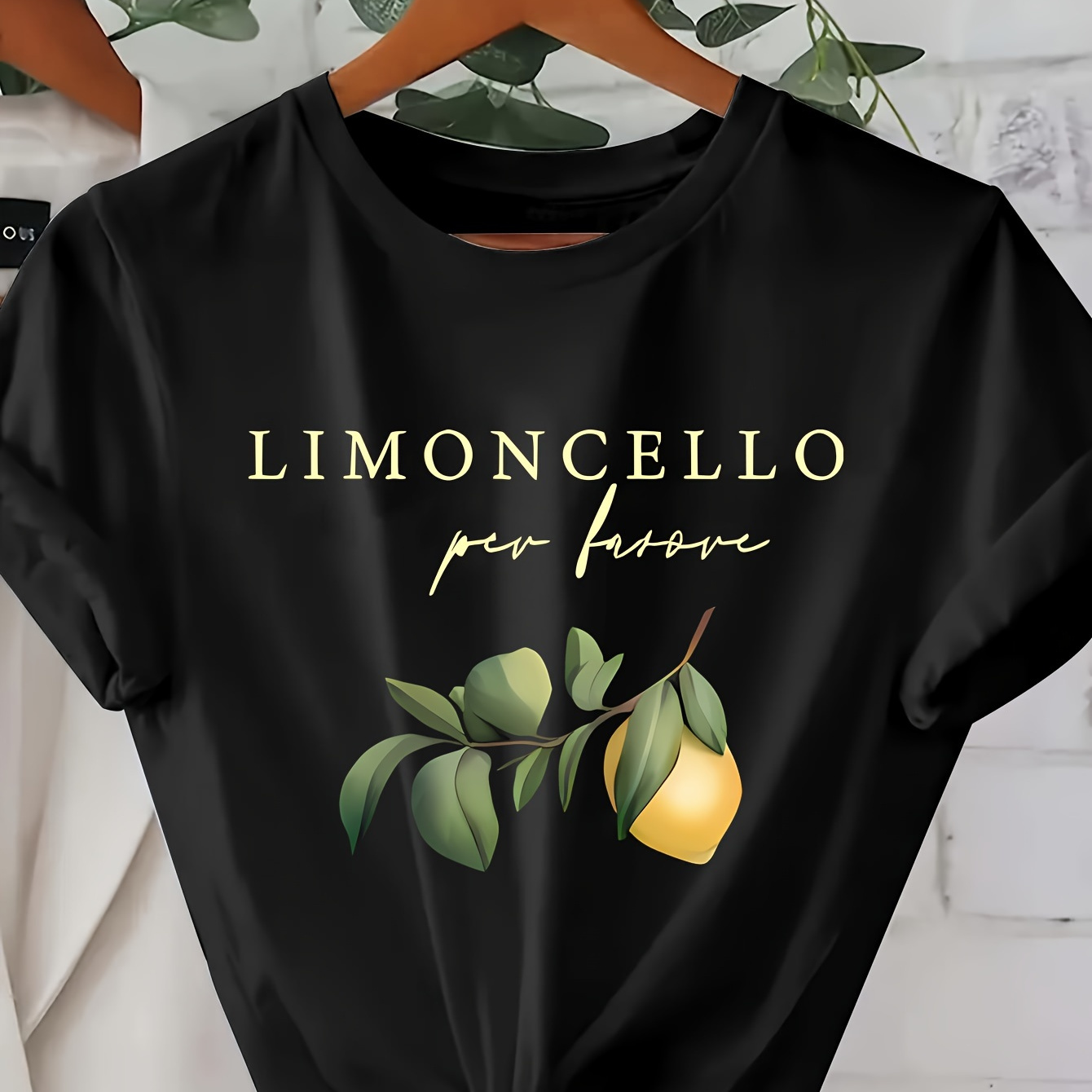 

Women's "limoncello" Graphic - Short Sleeve, Crew Neck, Stretchy Polyester Blend, Machine Washable, Casual Summer & Spring Top