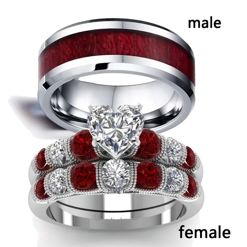 

1pc Faux Red Stainless Steel Ring For Men And Women For Couple