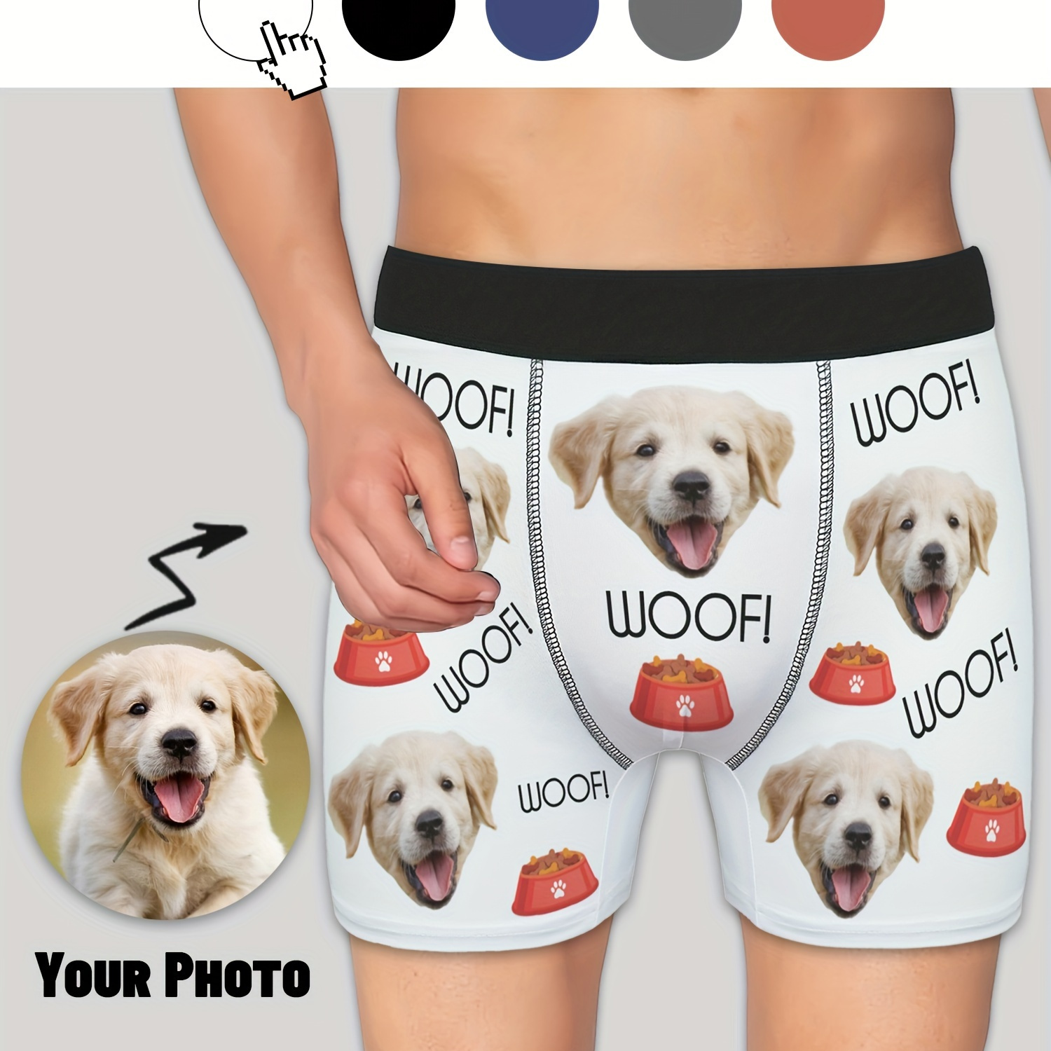 

Customized Men's Boxer Briefs With Faces, Personalized With Pet Photos, Featuring Print