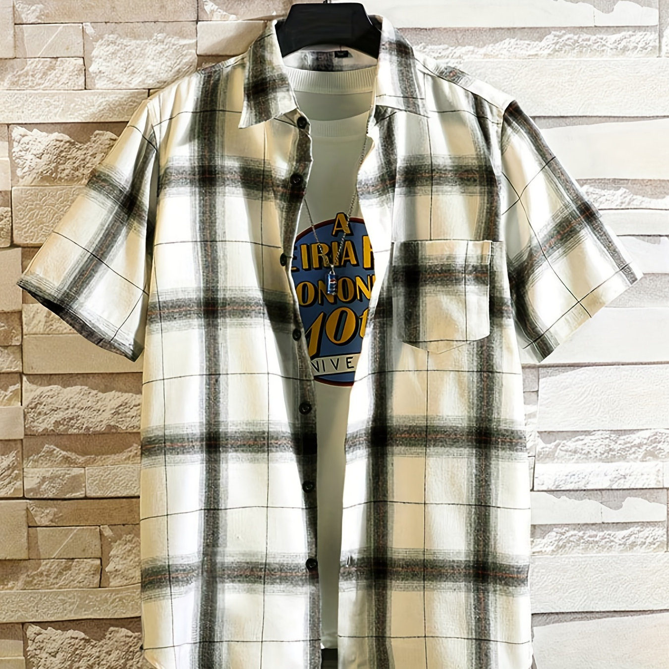

Plus Size Men's Plaid Short-sleeve Shirt For Summer, Loose Oversized Top For Males