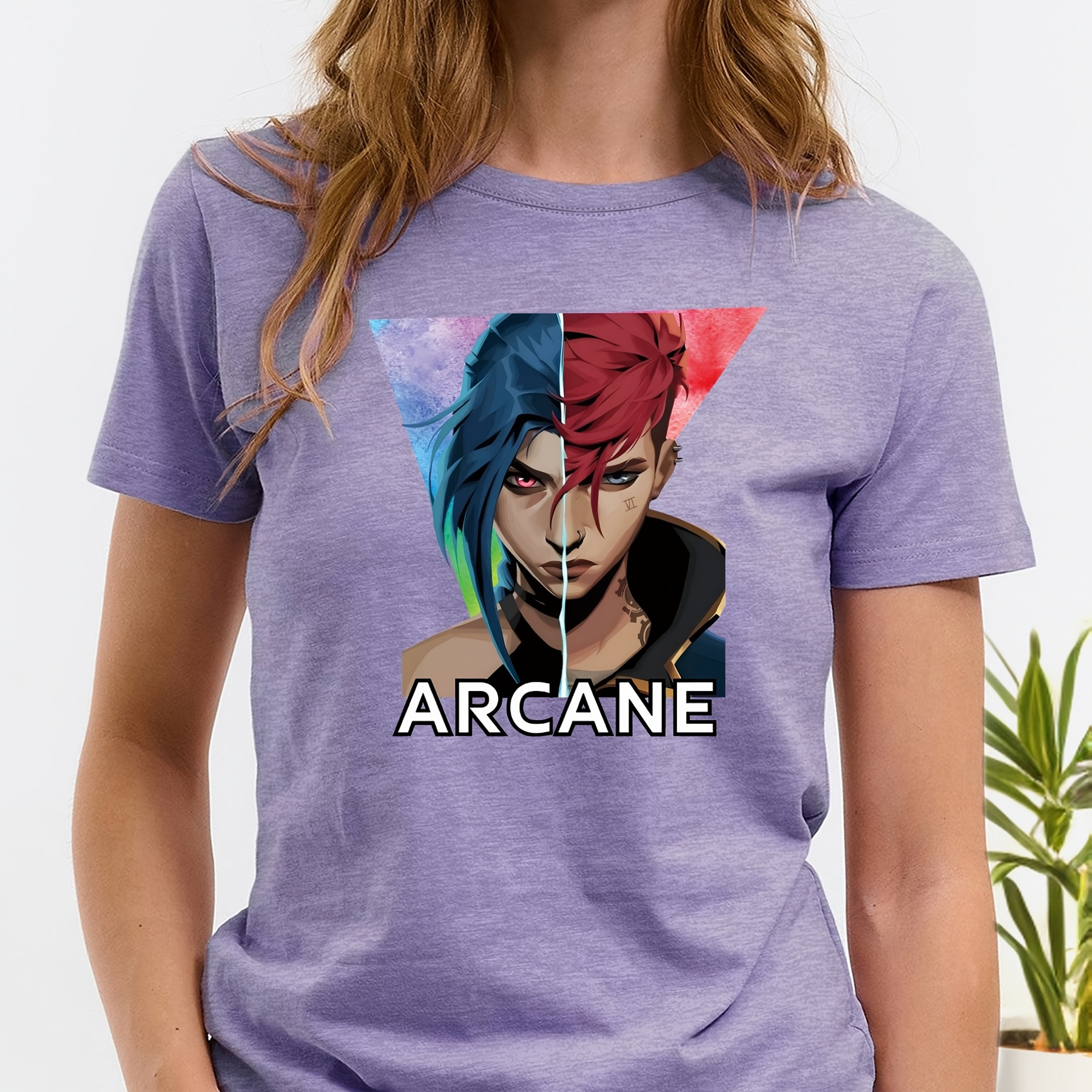 

T-shirt Anime pour femmes, débardeur décontracté à col rond, mélange polyester (70% polyester, 20% viscose, 10% élasthanne), tissu tricoté léger, haut de mode toutes , 180gsm - Violet