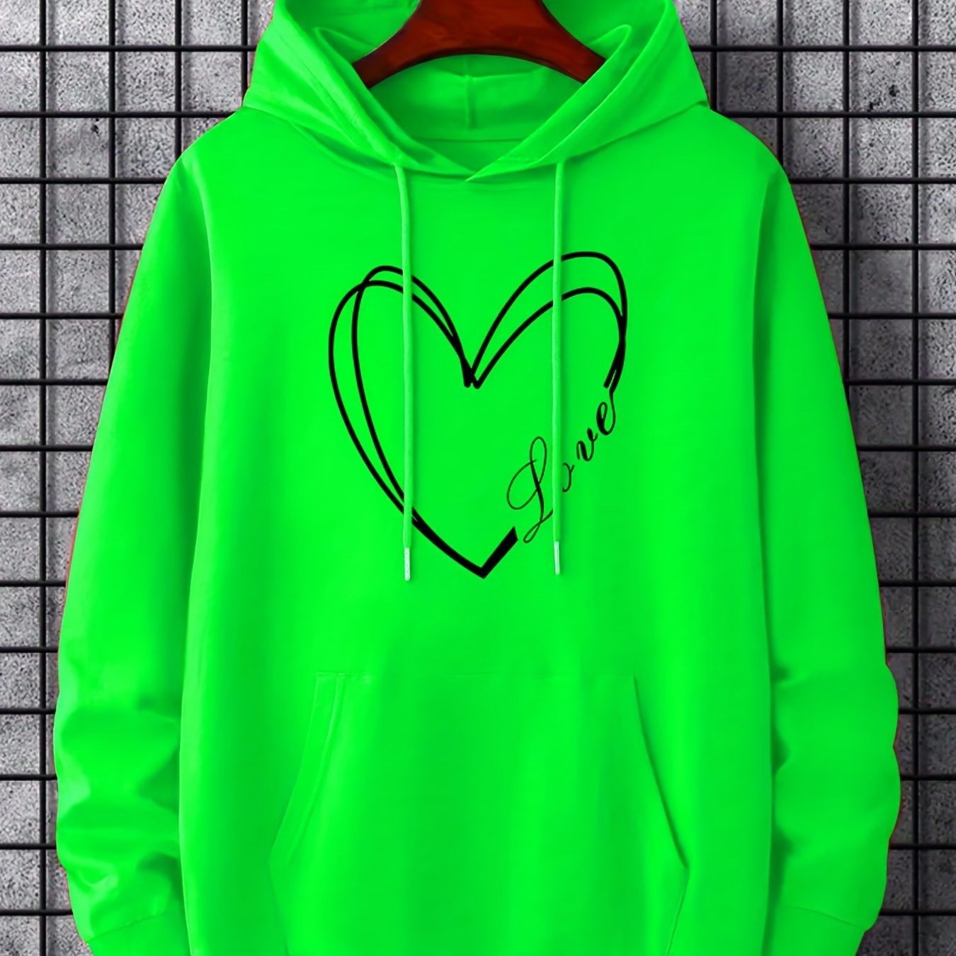 

Simple Heart Element Graphic Men's Casual Hoodies, Drawstring Comfortable Oversized Hooded Pullover Sweatshirt Plus Size