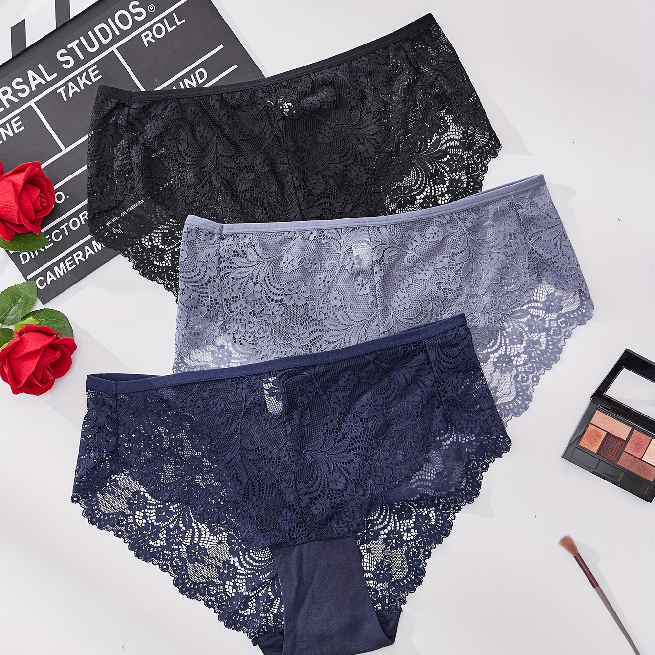 

3 culottes sexy grande taille, culottes taille haute en dentelle florale douce et extensible pour femmes