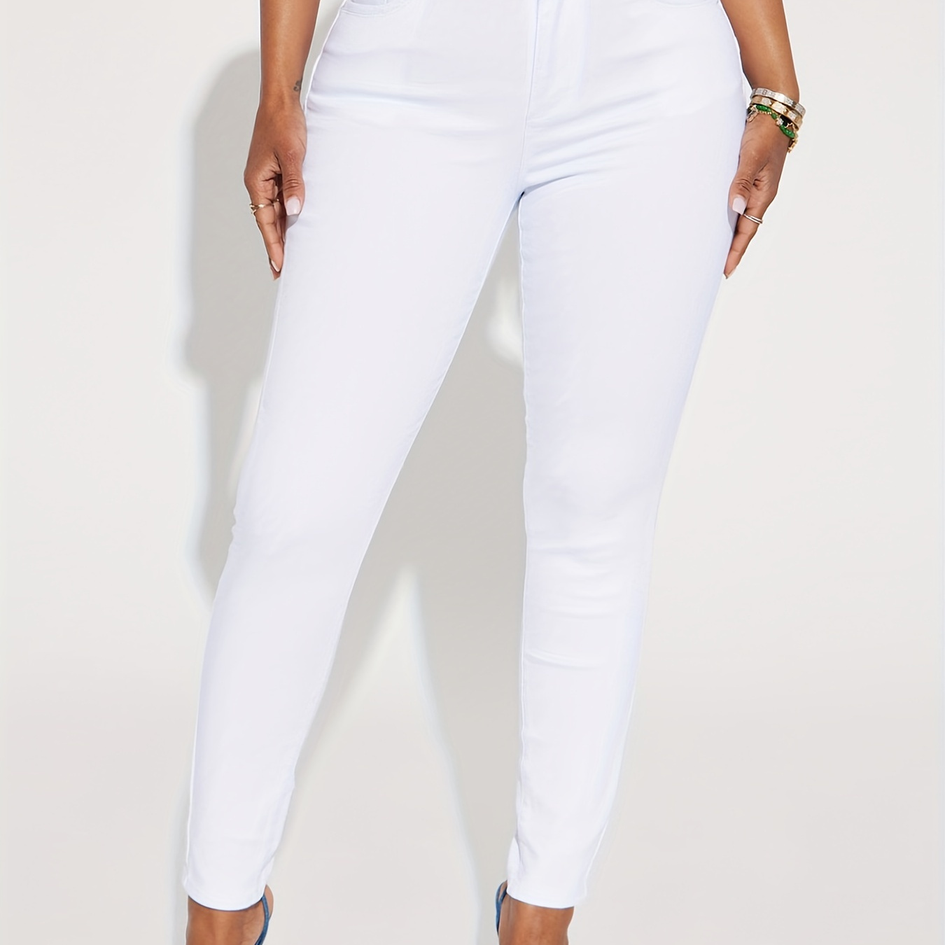 

High Waist Slash Pockets Skinny Jeans, White Slim Fit High Rise Denim Pants, Women's Denim Jeans & Clothing