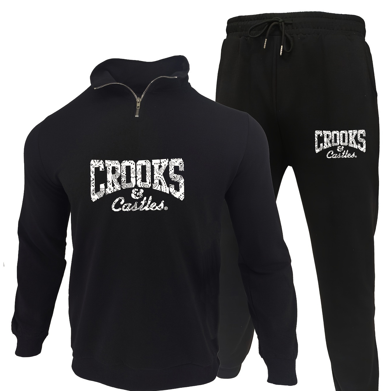 

2pcs Set: Crooks Stand Sweatshirt & Pants , Half Long Sleeve Top For , And