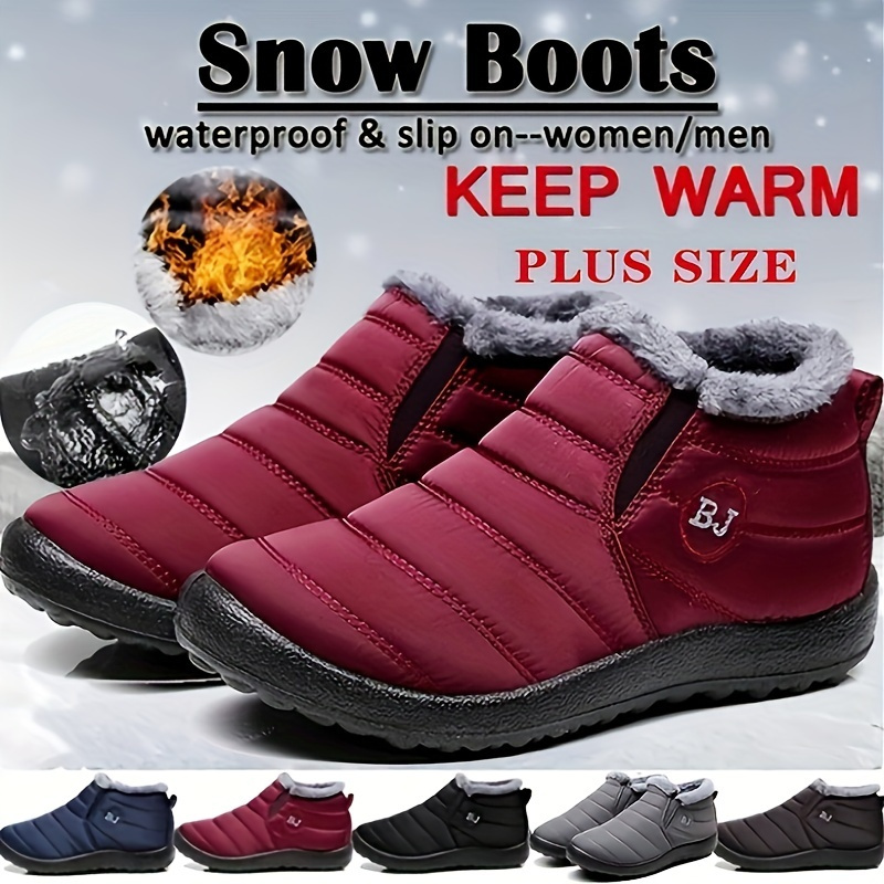 

Women's Solid Color Snow Boots, Casual Slip On Plush Lined Short Boots, Comfortable Ankle Booties