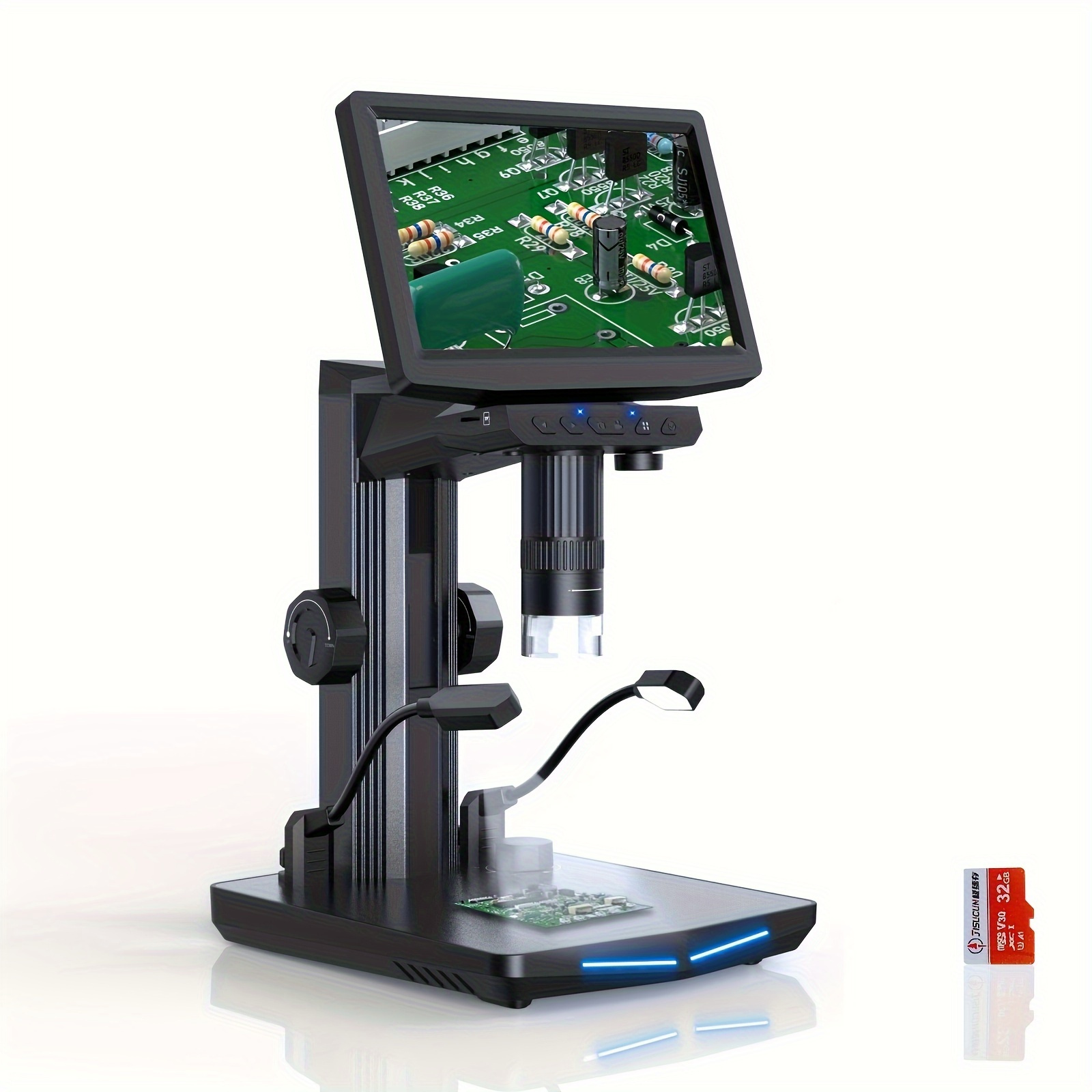 

Digital Microscope For Adults 1600x Magnification With 1080p Ips 7" Screen Usb Digital Microscope For Soldering, Electronics Repair, Coins, Compatible With Windows//tv With 64gb Card