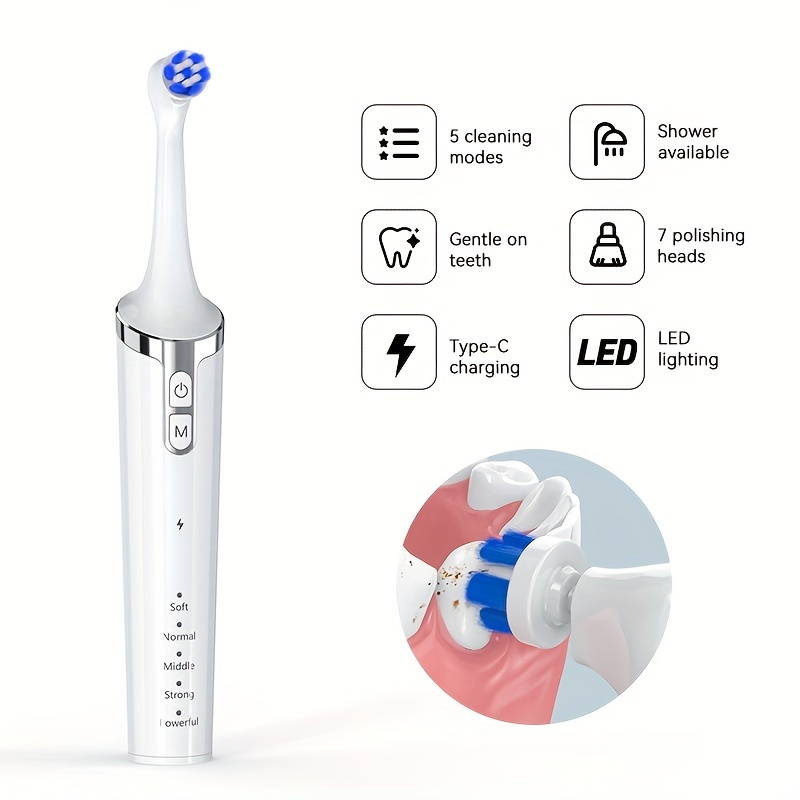 

Oscillating Round Head Rotary Electric Toothbrush 7 Replacement Heads, 2050rpm Friendly Rotary Electric Toothbrush, 5 Cleaning Modes, Led Auxiliary, Drench, 2 Hours Charge For 120 Days