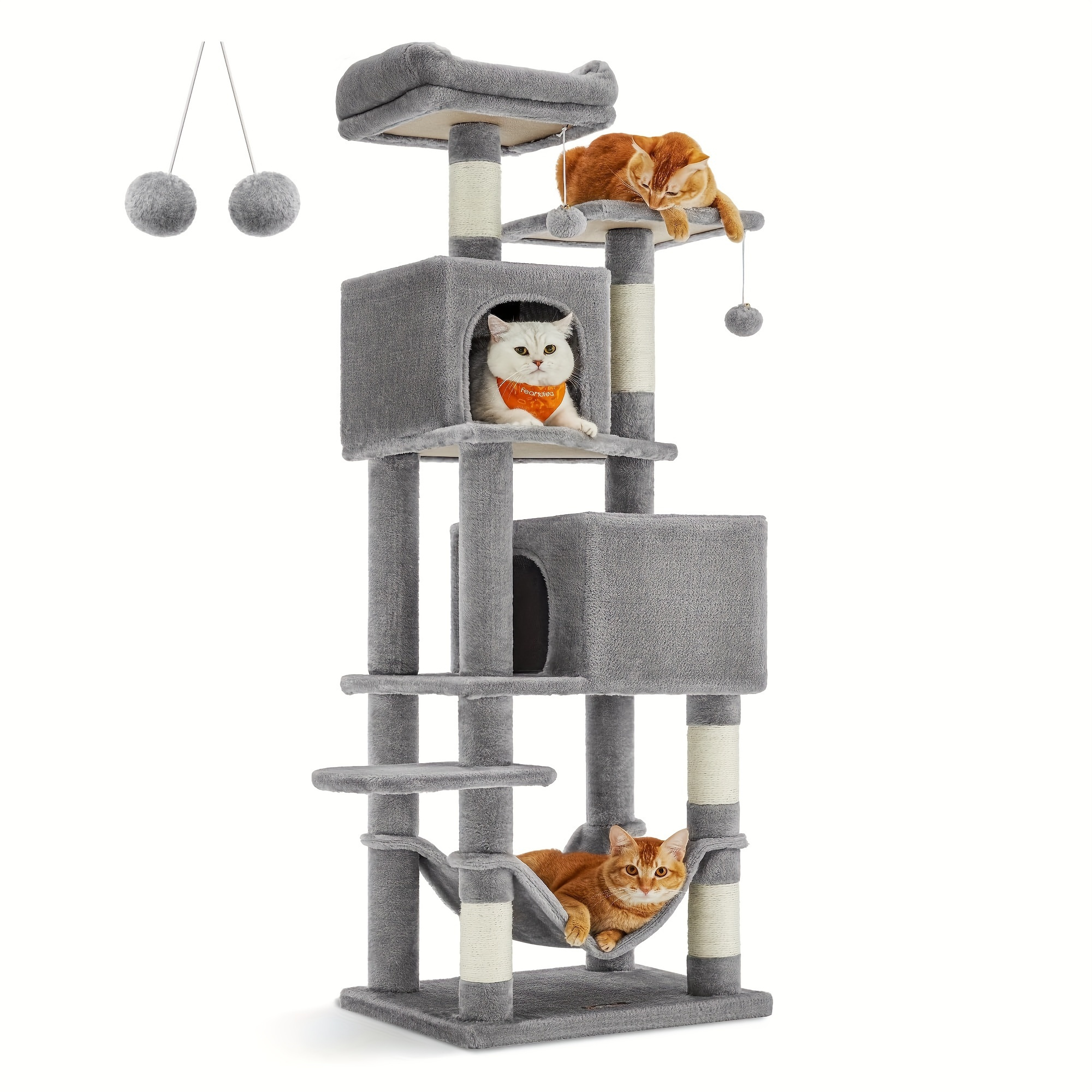 

Feandrea Cat Tree, 61-inch Cat Tower For Indoor Cats, Plush Multi-level Cat Condo With 5 Scratching Posts, 2 Perches, 2 Caves, Hammock, 2 Pompoms