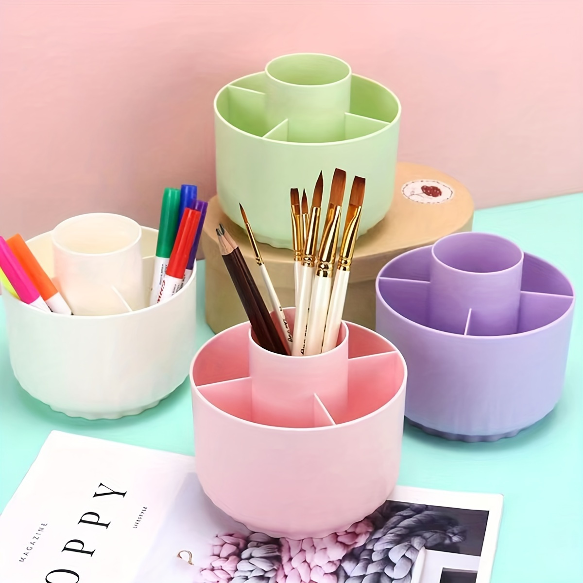 

1pc Multifunctional Rotating Pen Holder Makeup Pen Storage Box Desktop Stationery Storage Box Dormitory Desk Storage Office Pen Holder