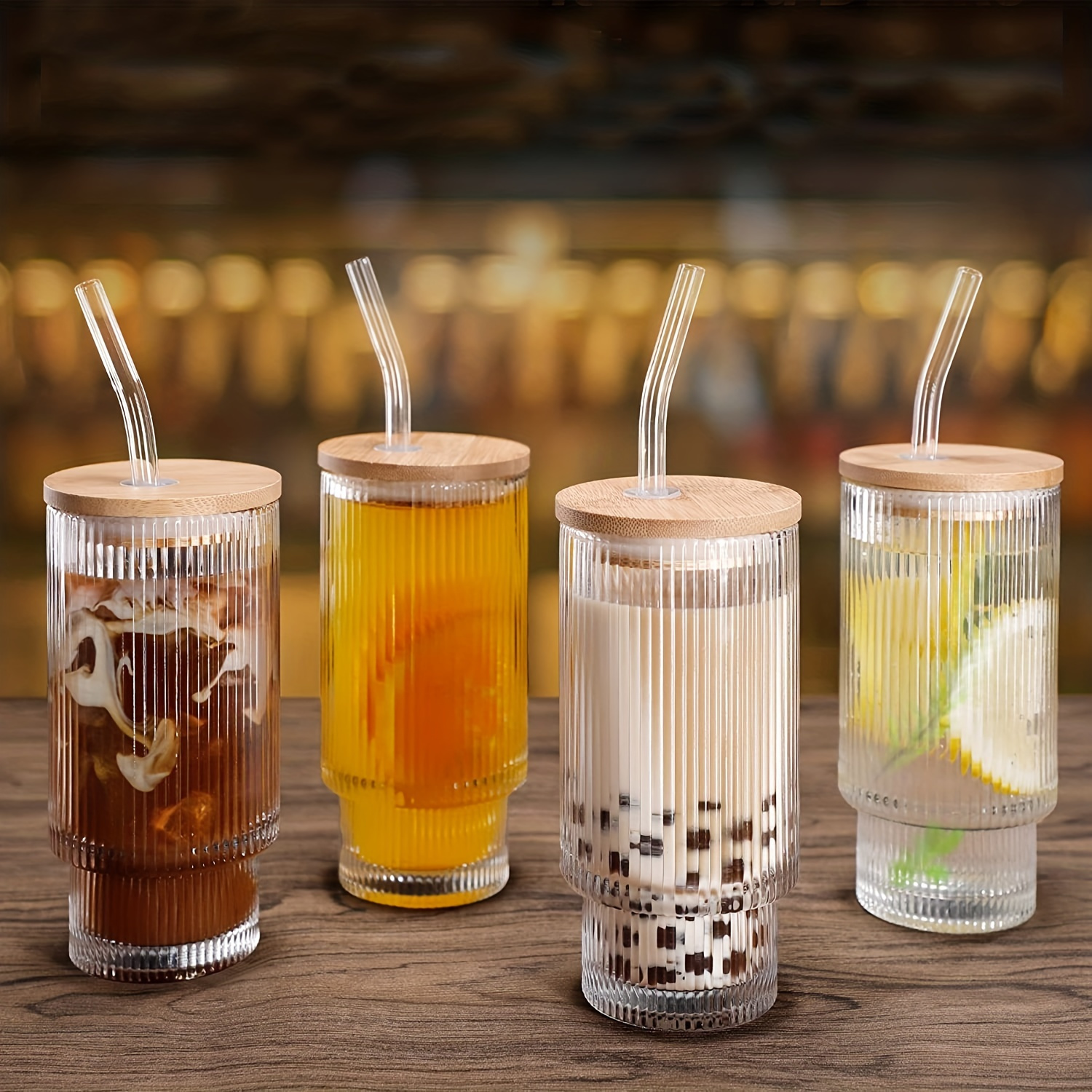 Unique Glass Water Cup, Vertical Stripe Fruit Tea Cup With Straw, Cold  Drink/coffee Cup For Outdoor Camping, Party, Gym Fitness - Temu