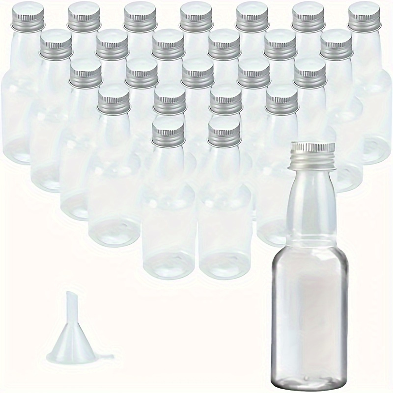 

24pcs Mini Empty Bottles 60ml Mini Pet Plastic Bottles, Reusable Empty Juice Bottles With Lids And 1 Funnel, Kitchen Supplies