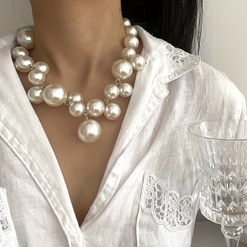 

Elegant Vintage French Style Faux Pearl Beaded Choker Necklace, Classic Chic Fashionable Accessory, Cute Gift For Mother
