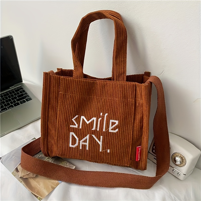 ICOCCI Mini Corduroy Tote Bag For Women - Cute Smiley Face Reusable Grocery Bag, Preppy Aesthetic 5L Capacity - View #5