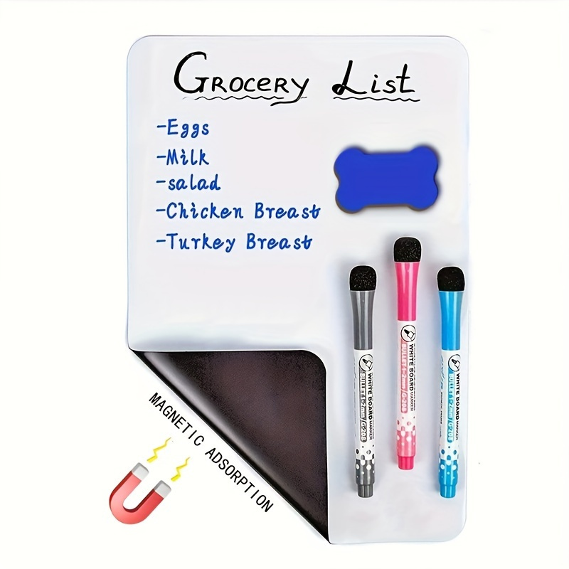 

A3/a4 Magnetic Dry Erase Pet Whiteboard For Fridge Kitchen, 1 Whiteboard 3 Markers 1 Eraser Included, 16.5x11.7/11.7x8.2 Notepad Memo Flexible Meal Planner Grocery List Home Office Gifts