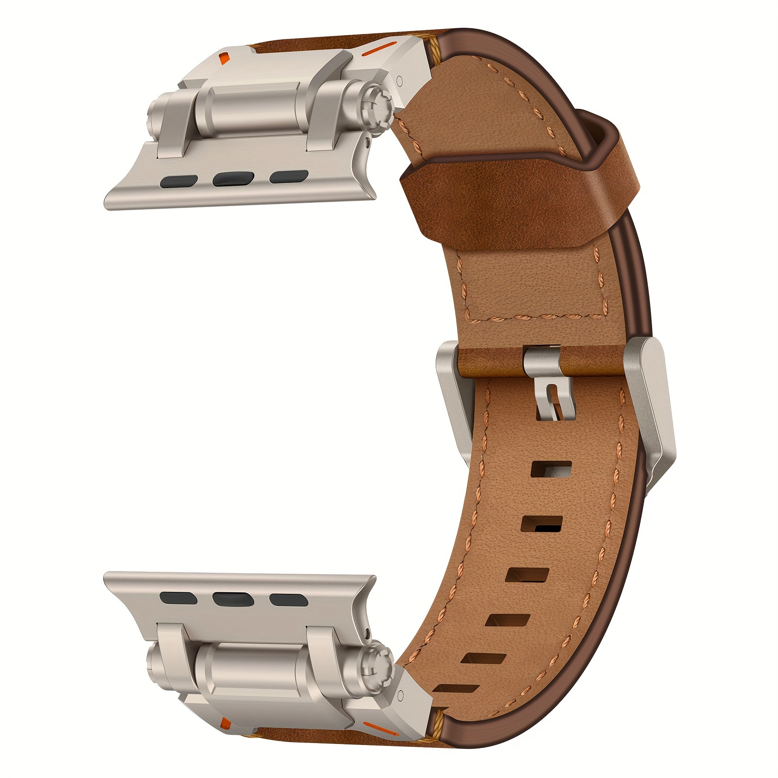 

Genuine Leather Watch Band For Apple Watch - Cowhide, Business , Stainless Steel Titanium-color Connectors, Compatible With /1 (49mm), Series9/8/7 (45mm), Series6/5/4/se (44mm), Series3/2/1 (42mm)