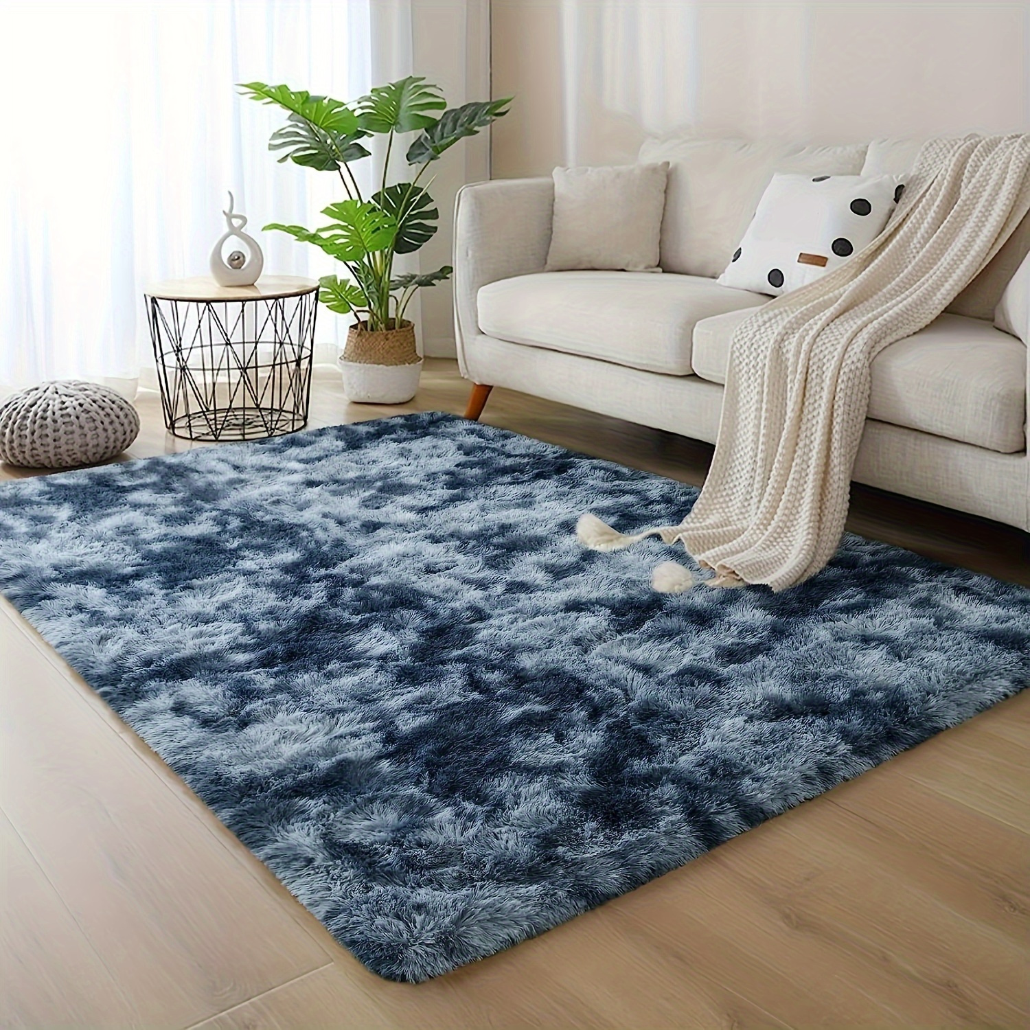 Bedroom Blue Soft Carpet Fluffy Carpet Mat Household Bedroom - Temu