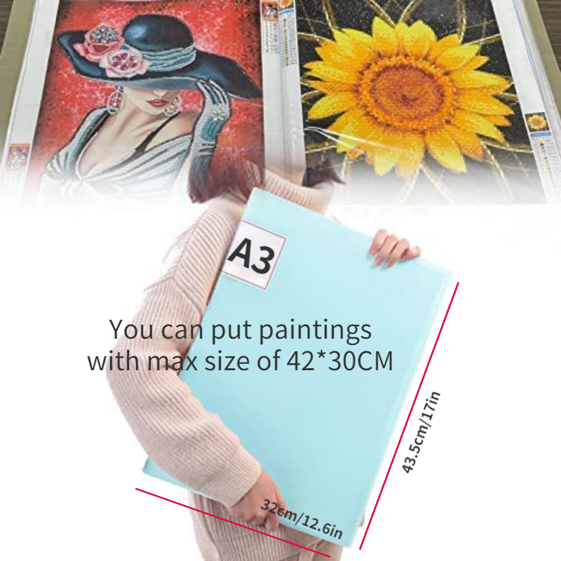 

1pc 30pages A3 Artificial Diamond Painting Storage Book For Diamond Painting Kits, Diamond Art Painting Portfolio Presentation Storage Book Folder Clear Pockets 11.8 X15.7inches (blue + Pink)