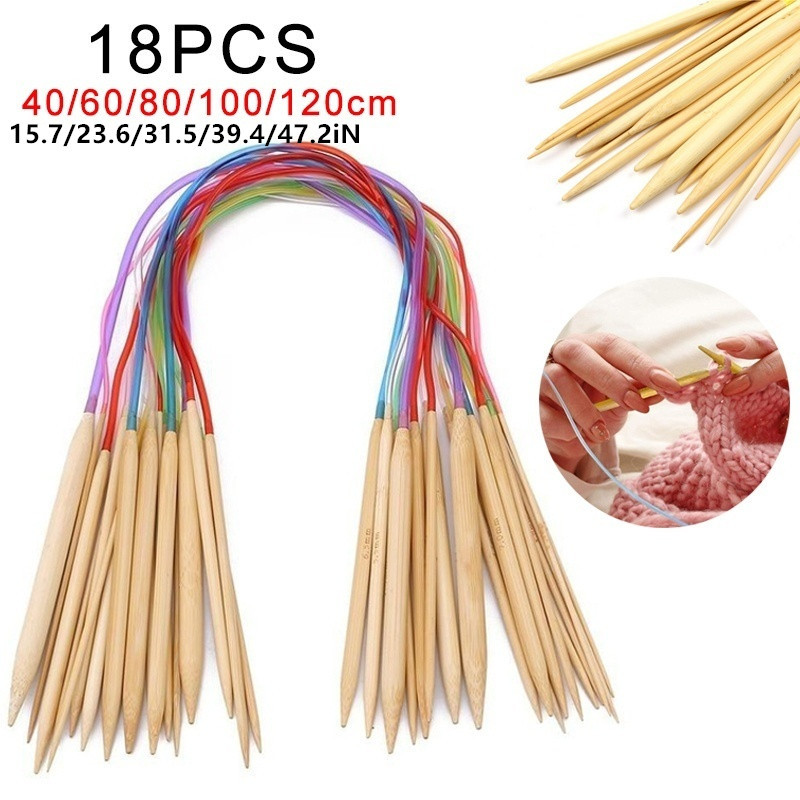 

18pcs Multicolor Tube Circular Carbonized Bamboo Circular Knitting Needles 40cm-120cm Crochet Hooks Set Sewing Tools For Beginners And Experienced Crochet Hook Lovers