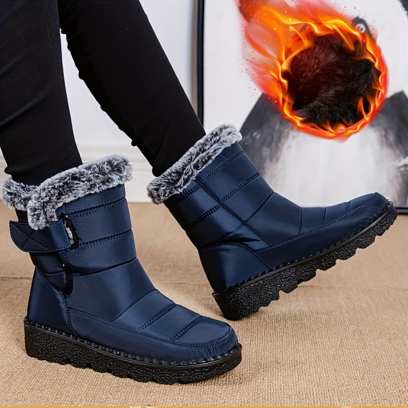 Comprar Botas de nieve de invierno para mujer, botas cálidas de felpa  media, zapatos de algodón engrosados
