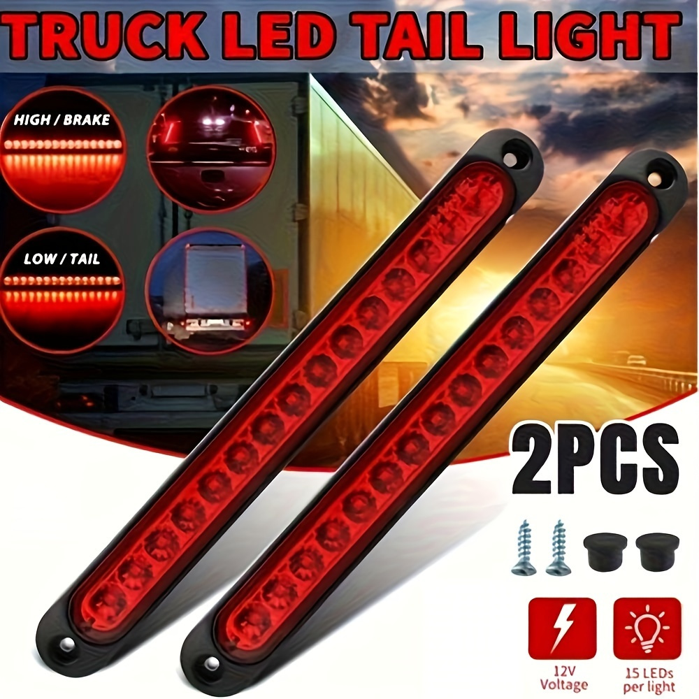 

2pcs 15leds Red Led Sealed Truck Trailer Strip Brake Rear Stop Turn Tail Light Bar