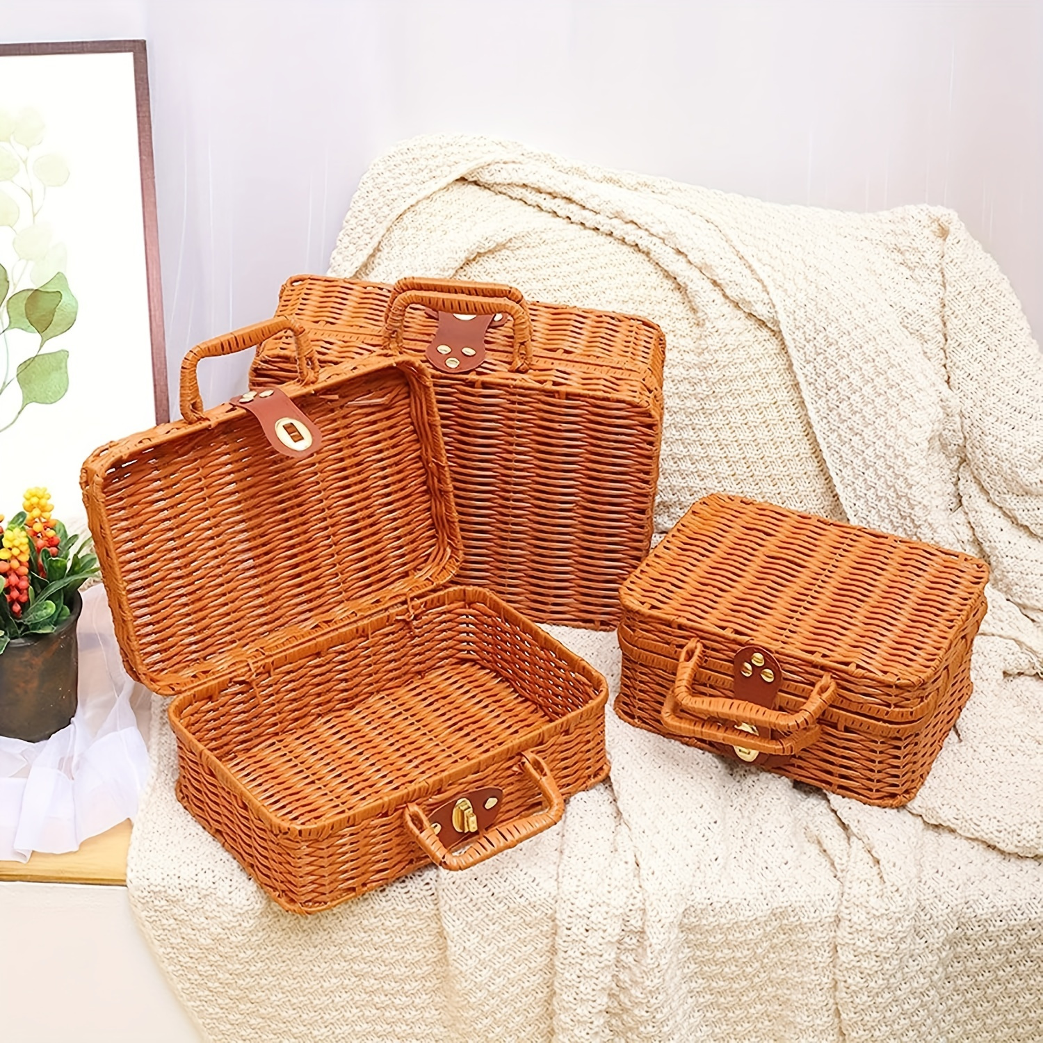 

1pc Vintage Rattan Woven Storage Box - Perfect For Snacks, Props, Organizing, Picnics, And Travel