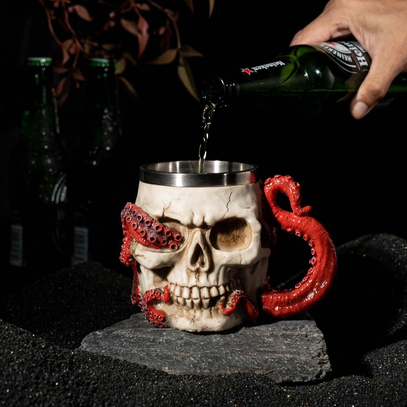 Skull Punk Style Glass Mason Jar With Handles Lid And Straw - Temu