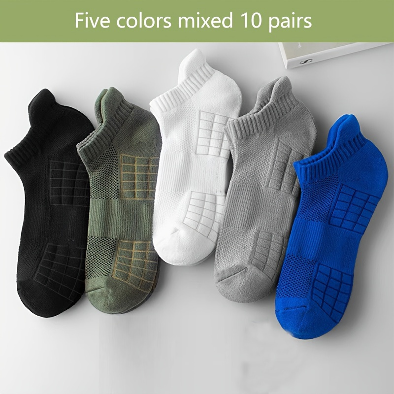 

10 Pairs Unisex Socks, Casual Ankle Boat Socks With Towel Bottom, Breathable Sports Short Socks, Sweat-absorbent, Anti-odor For Spring And Summer