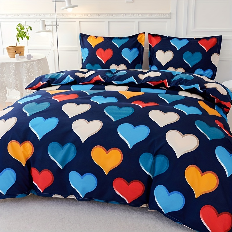 

3pcs Duvet Cover Set, Colorful Love Print Bedding Set For Bedroom, Guest Room, Soft And Comfortable Duvet Cover, Gift For Family (1*duvet Cover + 2*pillowcases, No Core)