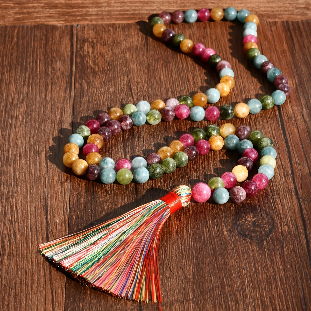 

Middle East Rosary 99pcs Handmade Beaded Colorful Silk Thread Tassel Pendant Long Necklace, Personality Special Jewelry Accessories