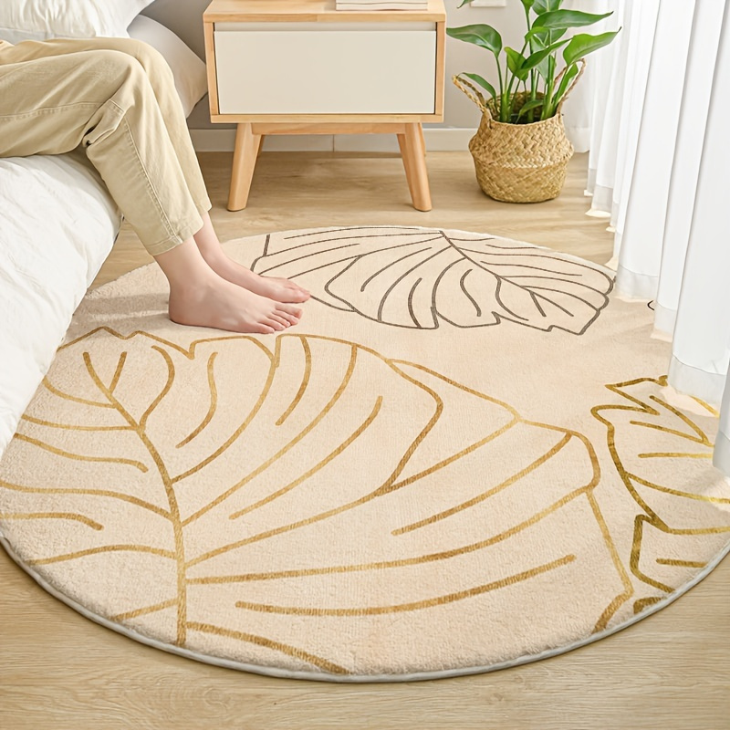 

1pc Round Maple Leaf Large Carpet, Fluffy Faux Wool Living Room Bedroom Soft Carpet Machine Washable Non Slip Backing Living Room Bedroom Study Dining Room Home Office Indoor Decoration Carpet