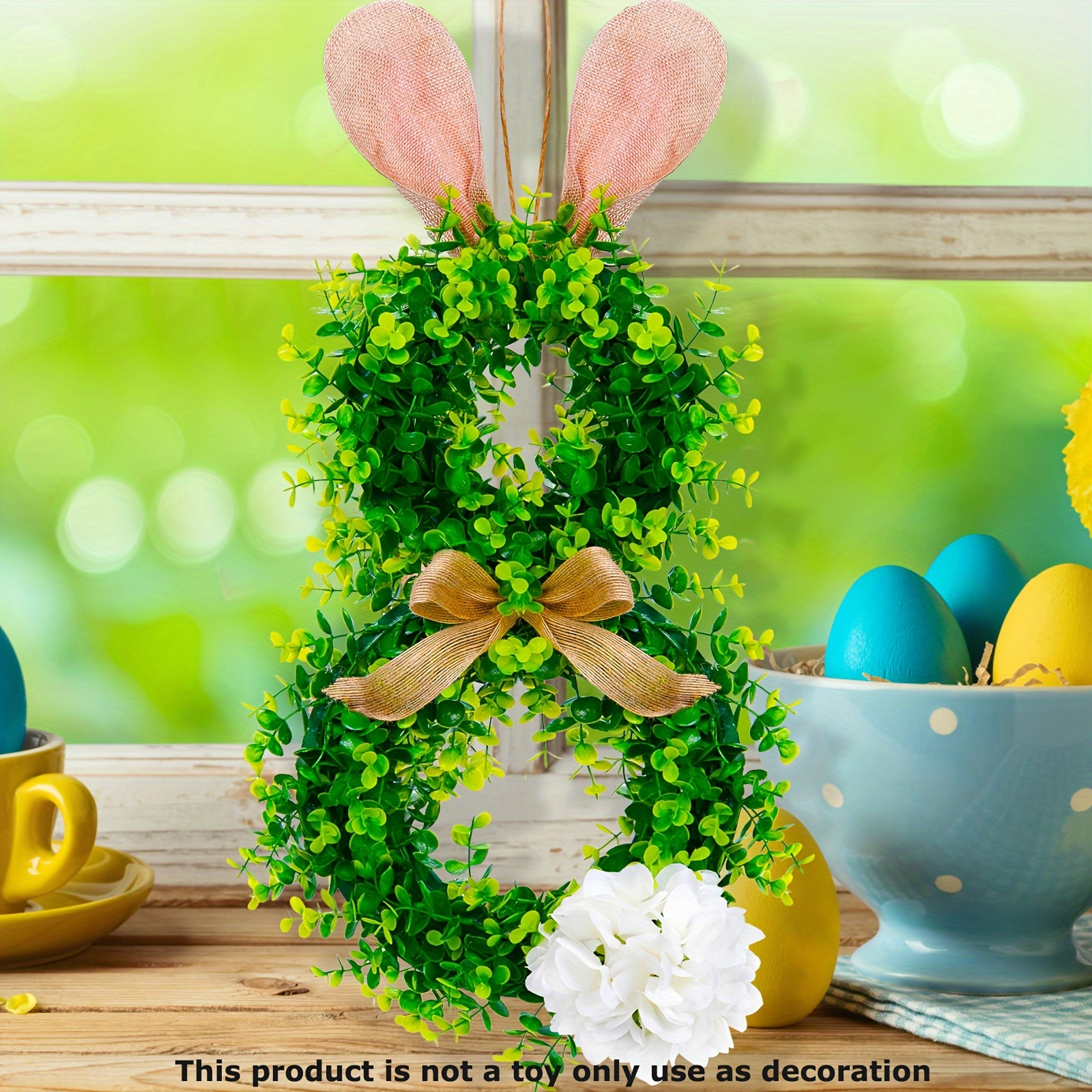 

1pc Easter Decorations, Bunny Ears Flower Wreaths, Window Decorations, Holiday Flower Wreath Decorations, Living Room Background Wall Layout, Wall And Door Decor, Outdoor & Home Decor