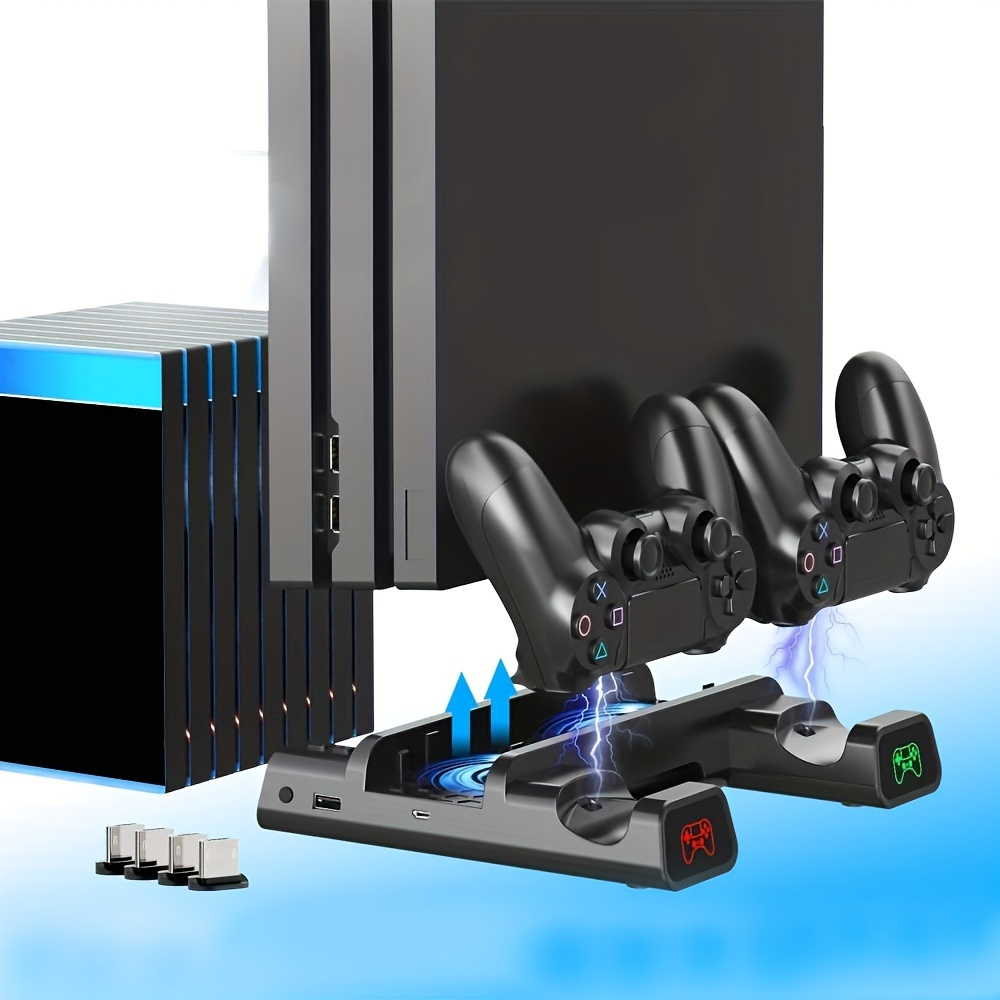 

Stand Cooling For Playstation 4, For Ps4 Slim/pro With Dual Controller Port Charger Dock Station Usb Port Fast Charging And 10 Games Slots