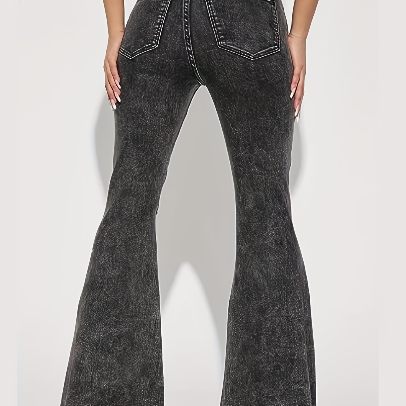 Star Graphic Washed Flare Jeans High Stretch Slant Pockets - Temu Canada