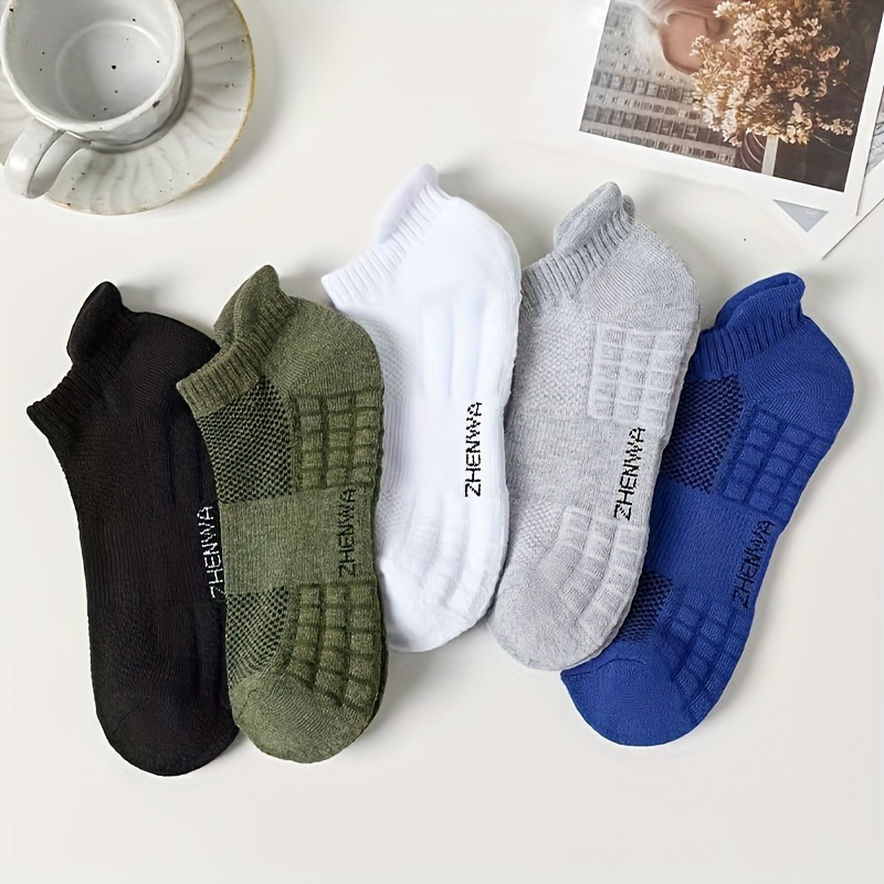 

5 Pairs Unisex Socks, Casual Ankle Boat Socks With Towel Bottom, Breathable Sports Short Socks, Sweat-absorbent, Anti-odor For Spring And Summer