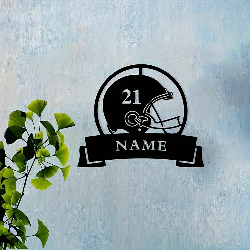 

1pc Iron Art, Silhouette American Football Helmet Name And Number Customized Wall Decoration