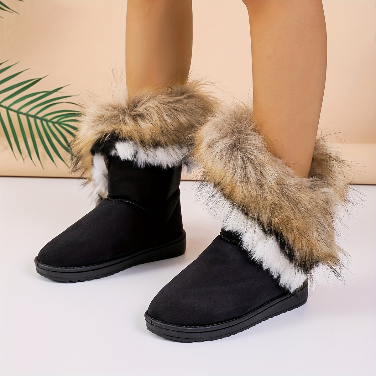 Women's Suede Snow Boots, Thermal Faux Rex Rabbit Fur Winter Boots, Outdoor  Ankle Boots, Women's Short Boots - Temu