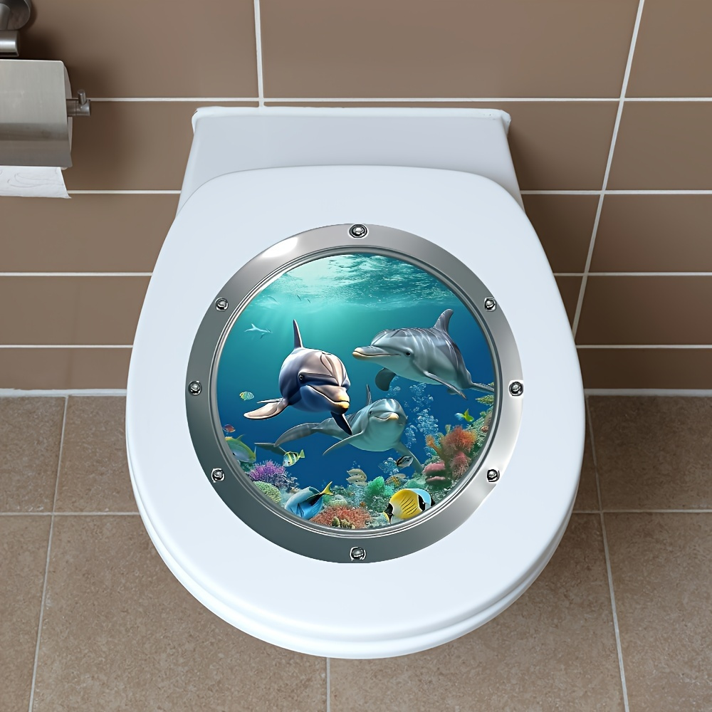 

1pc Round Underwater World Toilet Lid Decal, Removable Waterproof Toilet Tank Sticker, Creative Wall Decorative Sticker, Bathroom Accessories, Home Decor