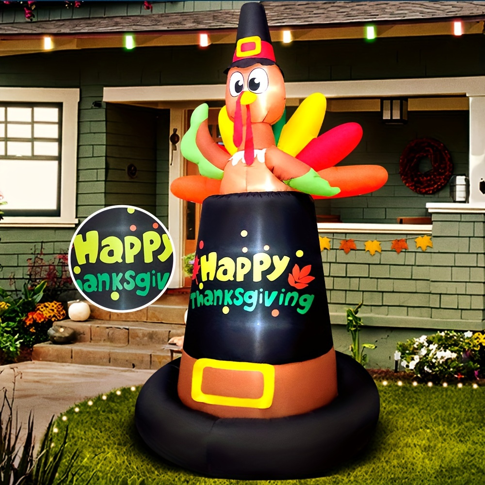 

1pc Kooy 8ft Inflatable Led-lit Turkey Yard Decoration For Outdoor Holiday Parties