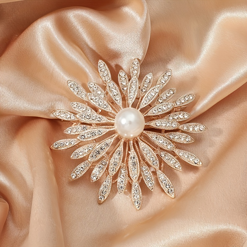 

Luxurious Double-layer Flower Brooch With Sparkling Rhinestones & Pearls - Elegant Women's Fashion Accessory For Everyday & Party Wear