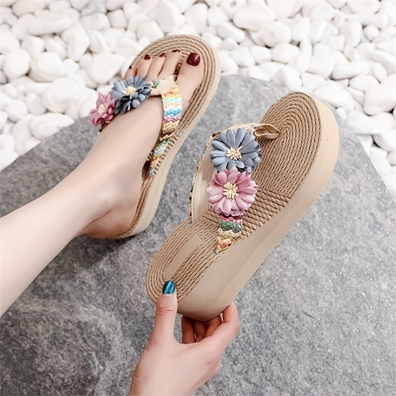 

Women's Flower Decor Thong Sandals, Comfortable Open Toe Slip On Shoes, Women's Fashion Platform Shoes