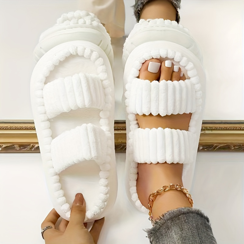 

Simple Double Strap Platform Slippers, Casual Open Toe Slip On Shoes, Comfortable Indoor Home Slippers