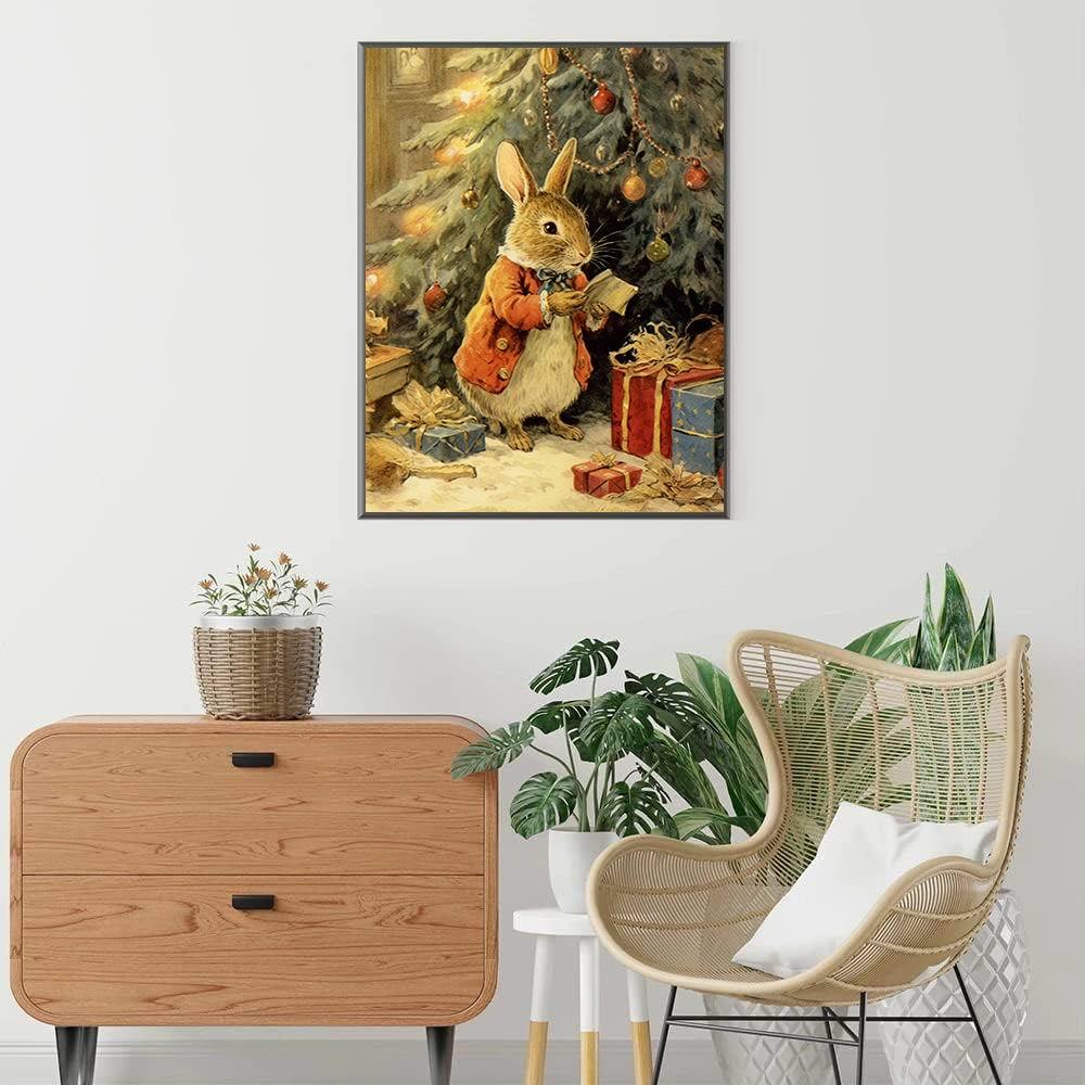 White Rabbit Inn Art Print, Vintage Bunny Oil Painting Canvas Poster