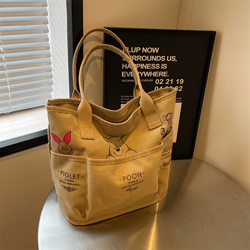 

Disney Canvas Tote Bag, Licensed Carryall With Pooh, Tigger, Piglet Design, Durable Shopping Bag, Casual Shoulder Handbag