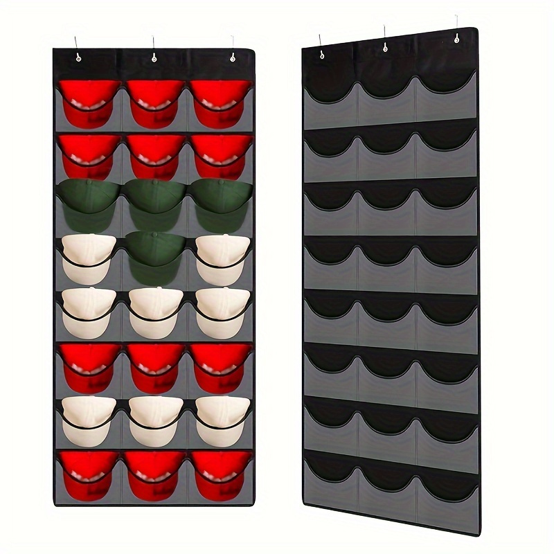 

1pc Hat Rack - Hat Organizer - Hat Racks For Baseball Caps, Visible Hat Holder - Baseball Hat Rack For Wall Door With 3 Hooks, 24 Deep Pockets For Hotel