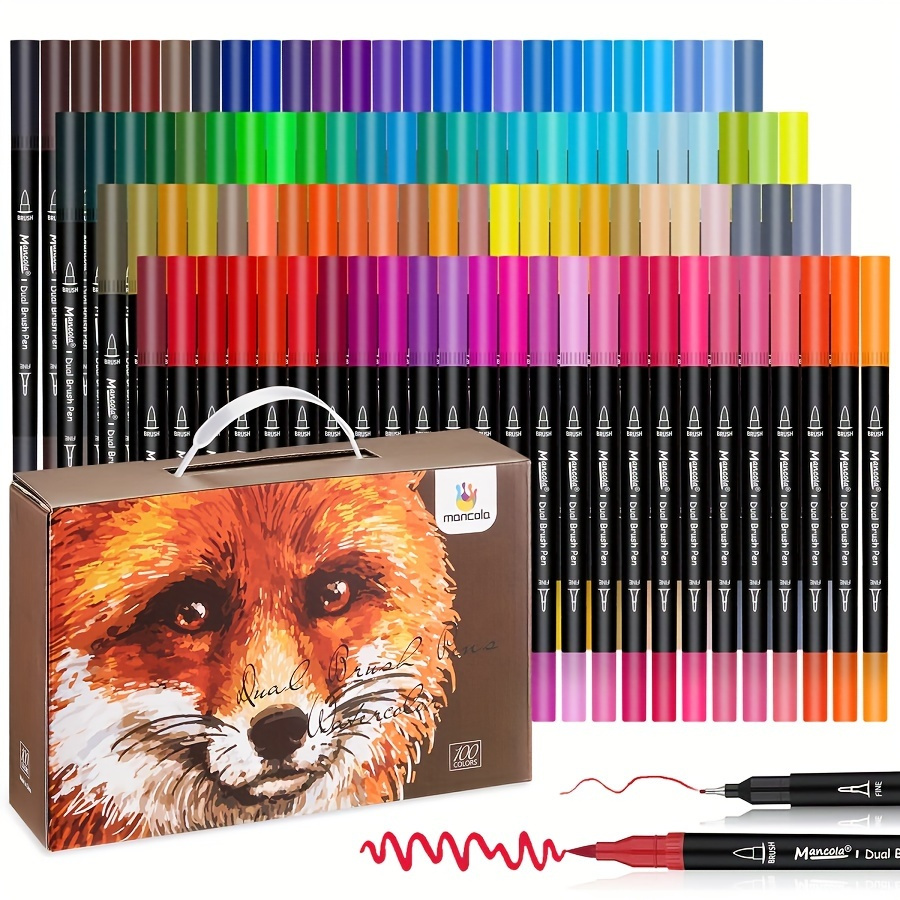 

100 Colors Watercolor Dual Tip Pens- Felt Brush & Fineliner Tips Double Point Pens- For Coloring, Drawing, Manga, Doodling, Scrapbooking, Note-taking