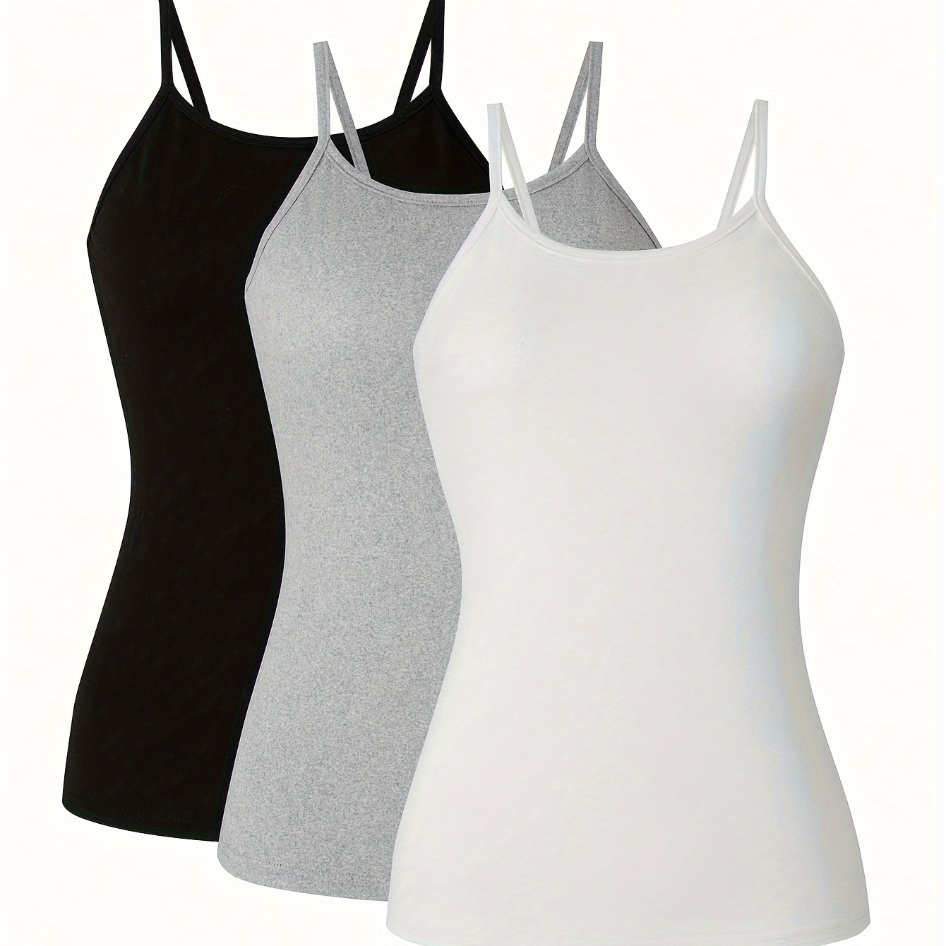 

3-pack Solid Spaghetti Strap Top, Casual Sleeveless Cami Top For Spring & Summer, Women's Clothing