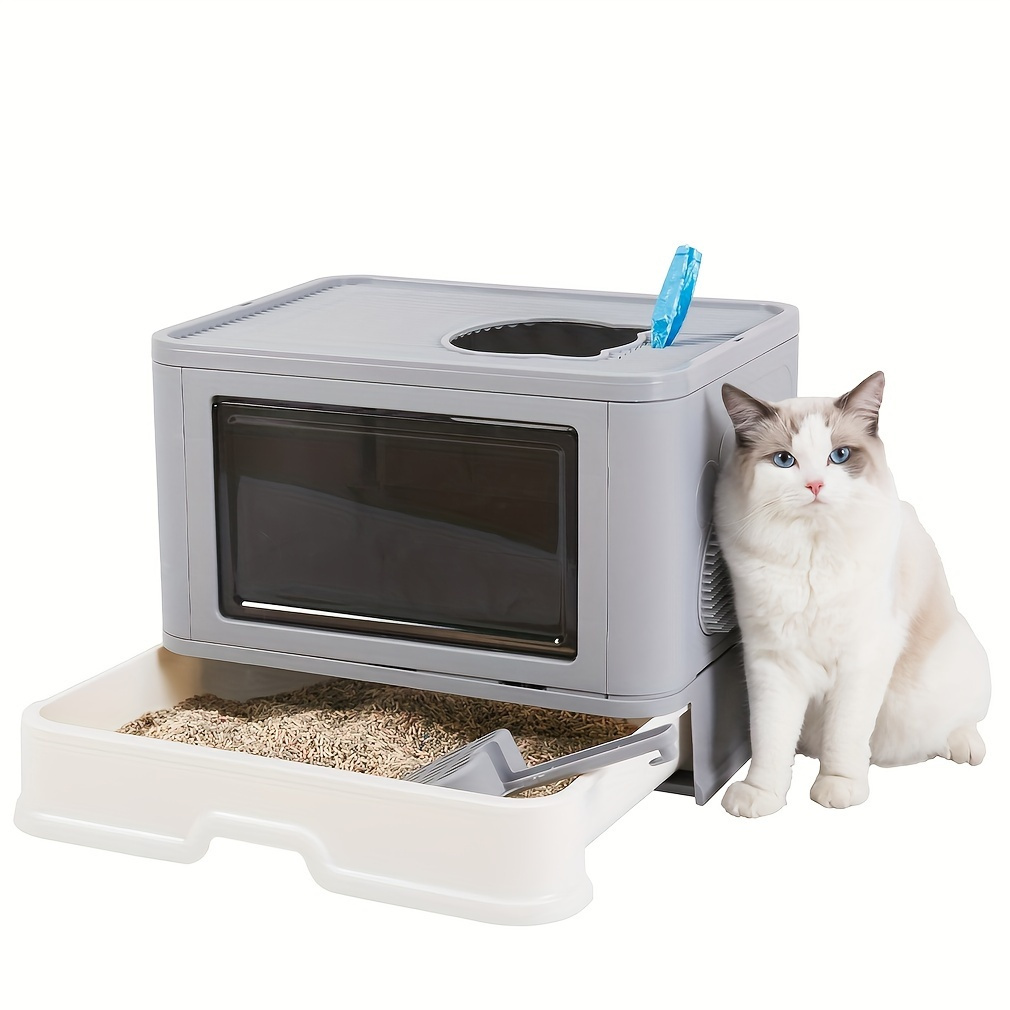 

Large Cat Litter Box Tray Drawer No Smell With Litter Scoop Anti-splashing For Kittens